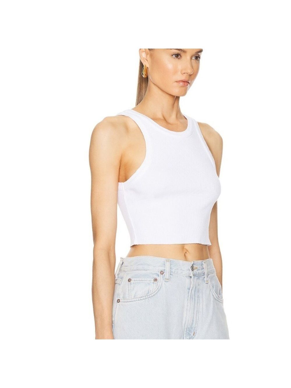 AGOLDE BAILEY White Cropped Ribbed Racer Back Tank Top Minimalist  SZ MEDIUM